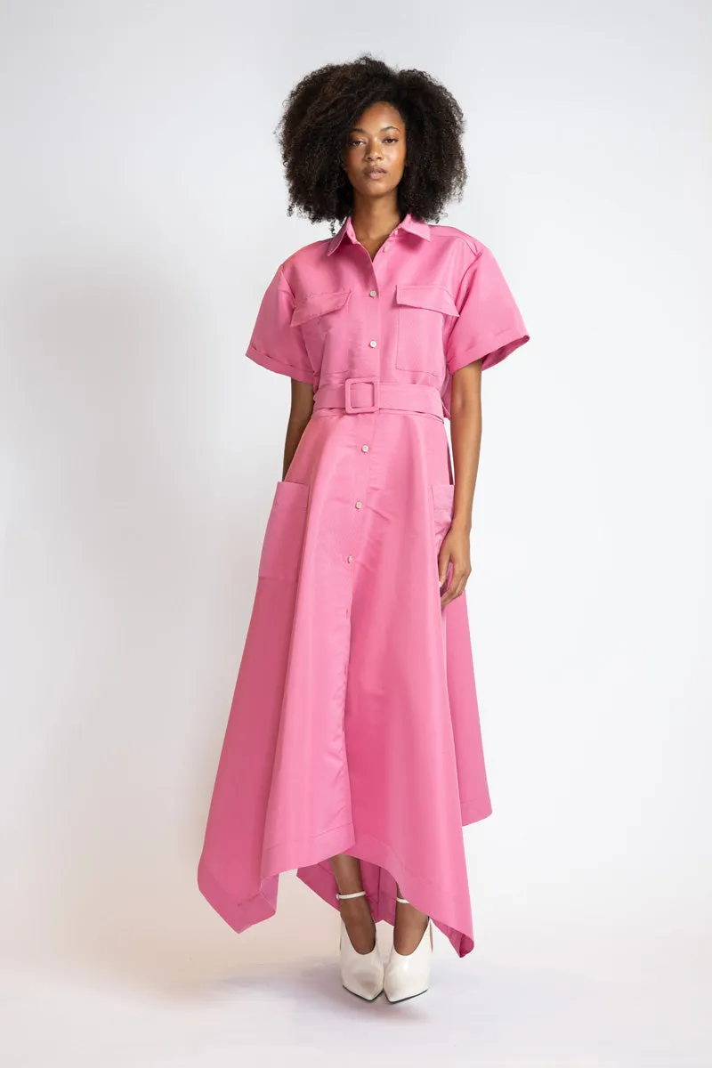 Camellia Faille Rose Trench Dress