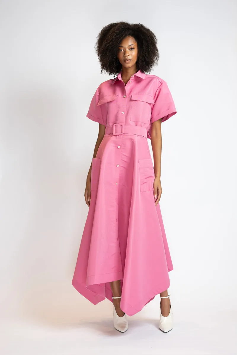 Camellia Faille Rose Trench Dress
