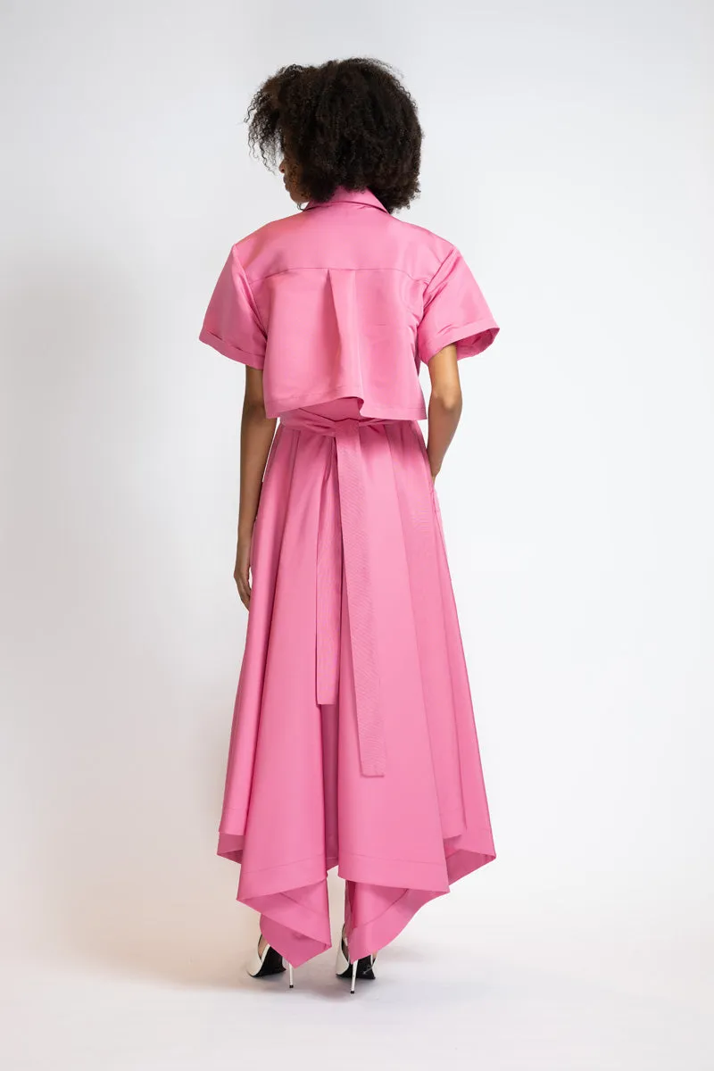 Camellia Faille Rose Trench Dress