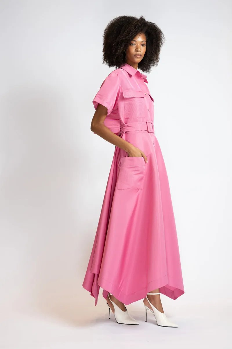 Camellia Faille Rose Trench Dress