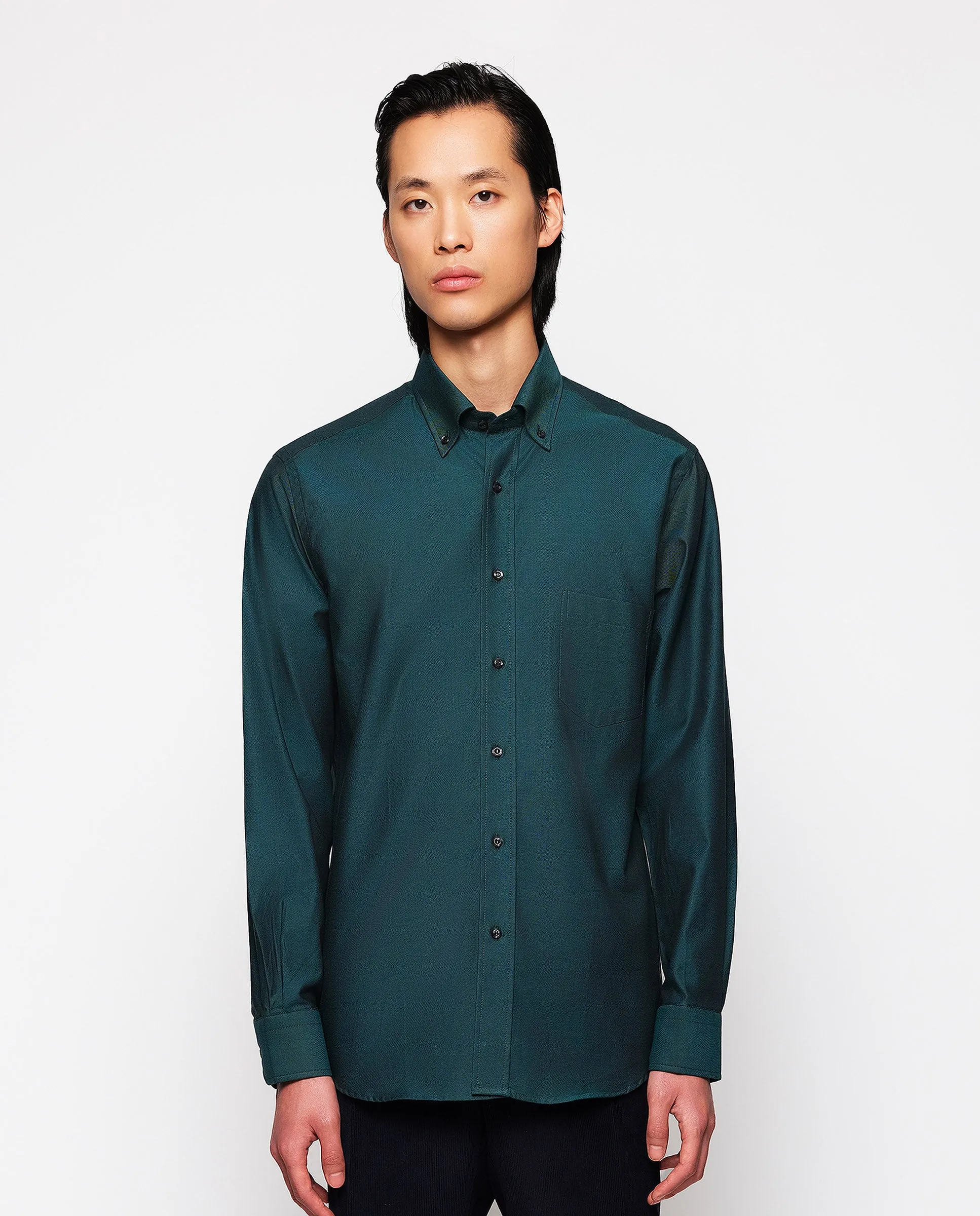 Camisa casual verde de algodón oxford
