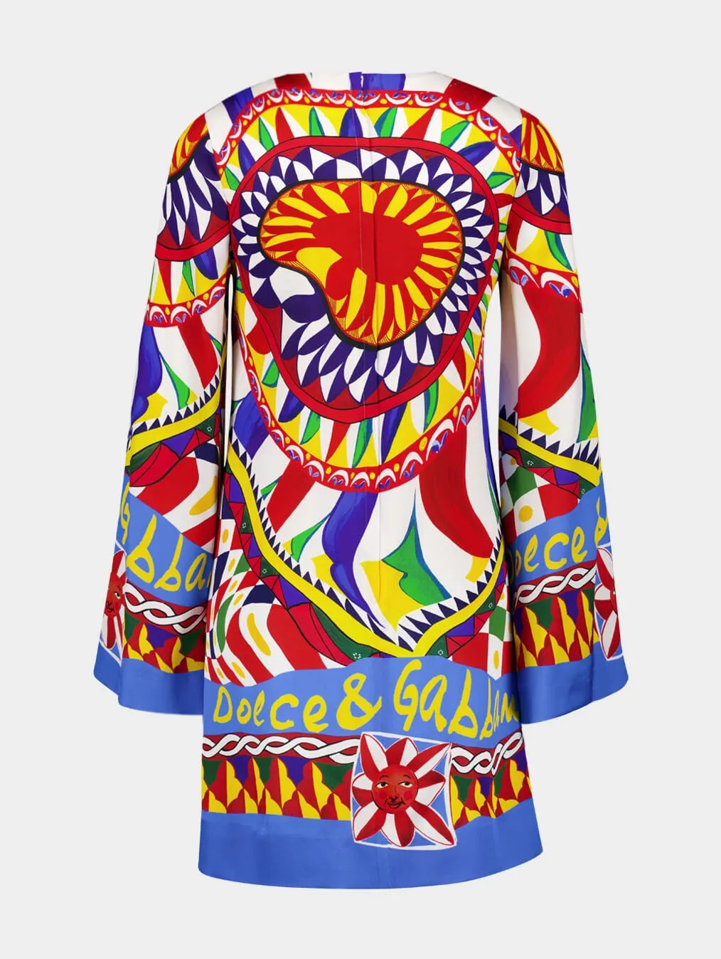 Carretto-Print Short Silk Dress