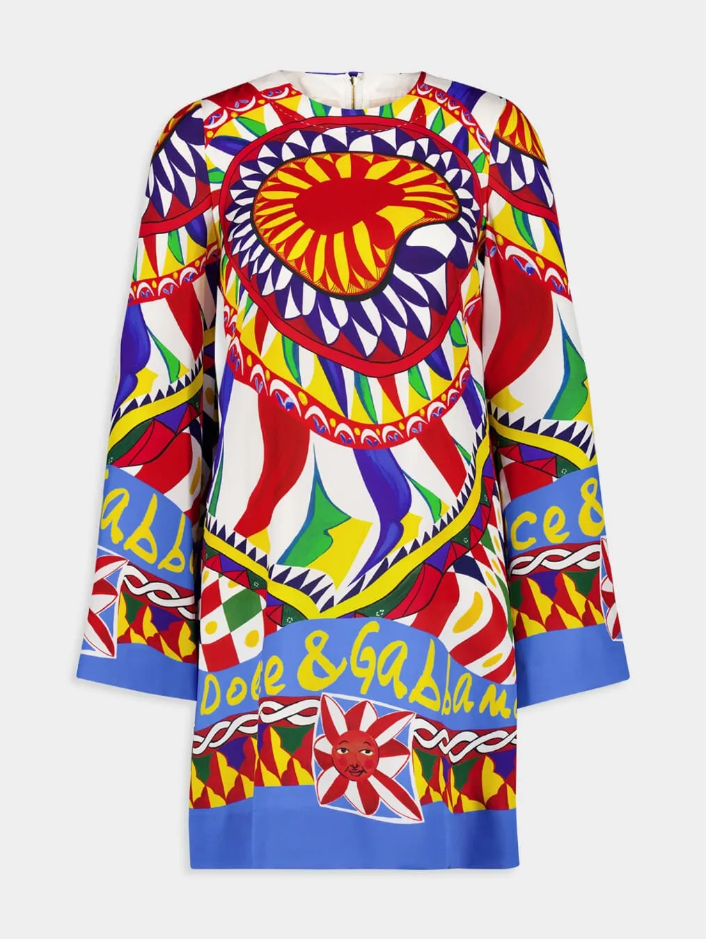 Carretto-Print Short Silk Dress