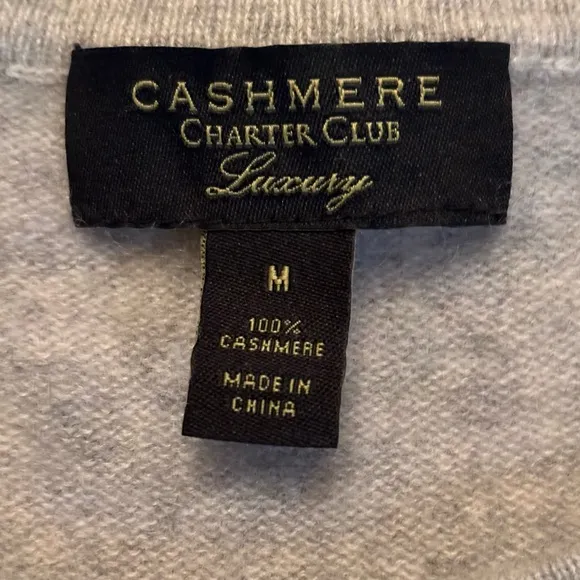 CASHMERE Charter Club cashmere crew neck sweater grey pearl accents Medium