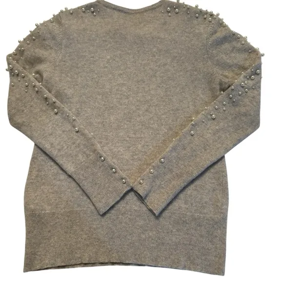 CASHMERE Charter Club cashmere crew neck sweater grey pearl accents Medium