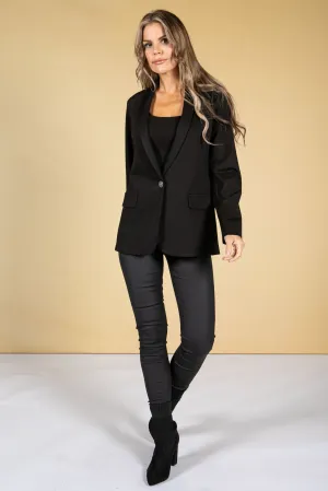 Classic Button Front Blazer in Black