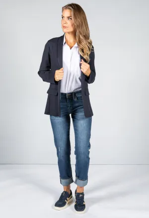 Classic Button Front Blazer in Navy