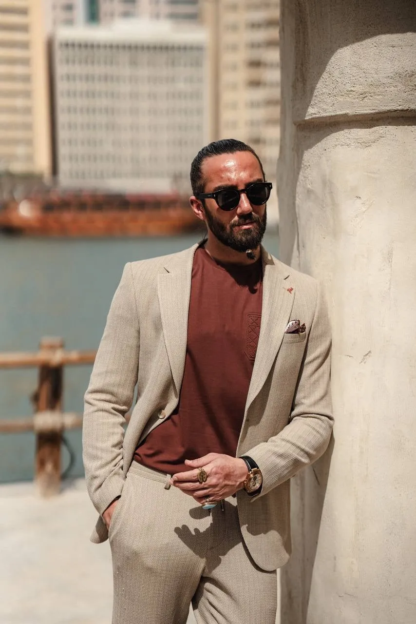 Coastal Dune Beige Mono Collar Suit