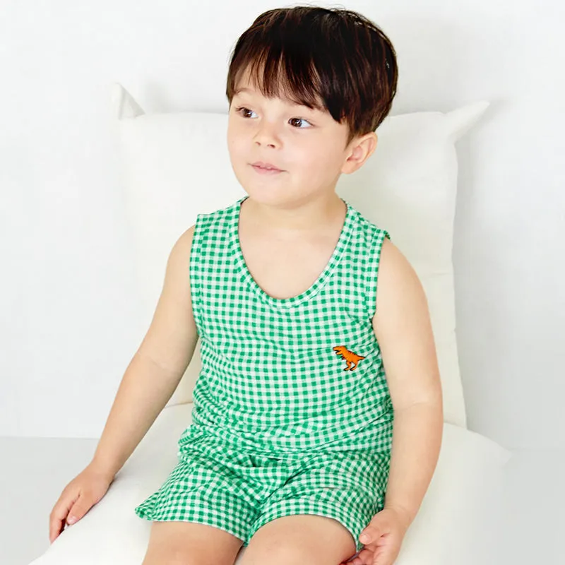 Cool Green Checked Dino Sleeveless Set 2405U07