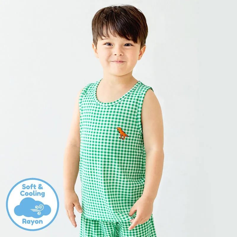 Cool Green Checked Dino Sleeveless Set 2405U07