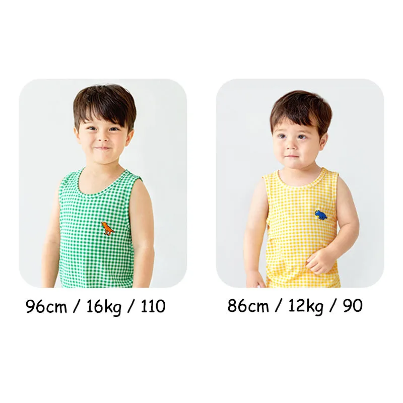 Cool Green Checked Dino Sleeveless Set 2405U07