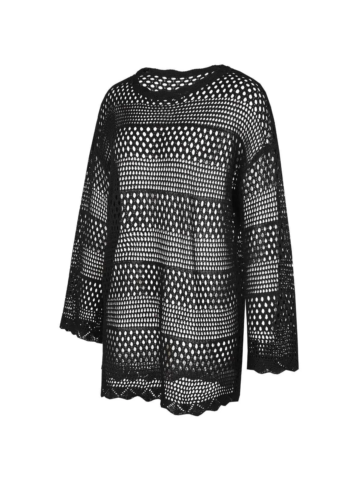 Crochet Long Sleeve Coverup Top