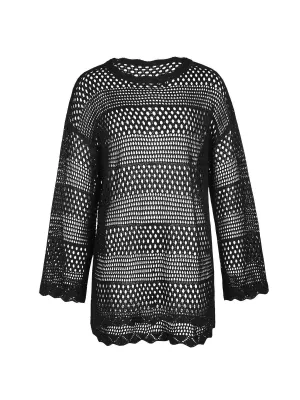 Crochet Long Sleeve Coverup Top
