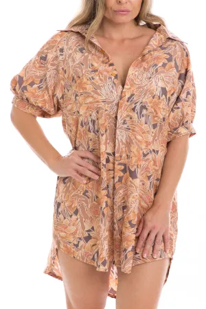 D096 Dottie Shirt Dress Brick floral