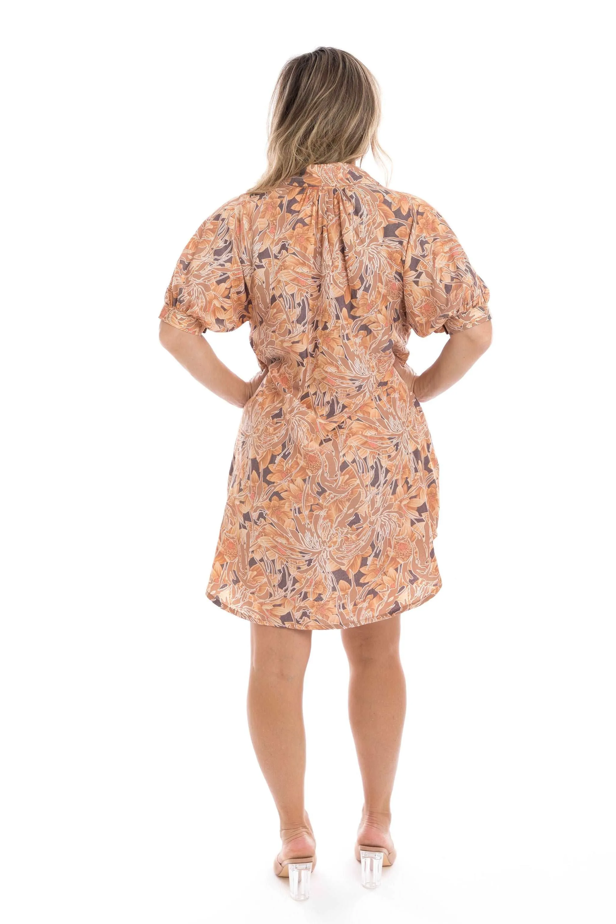 D096 Dottie Shirt Dress Brick floral