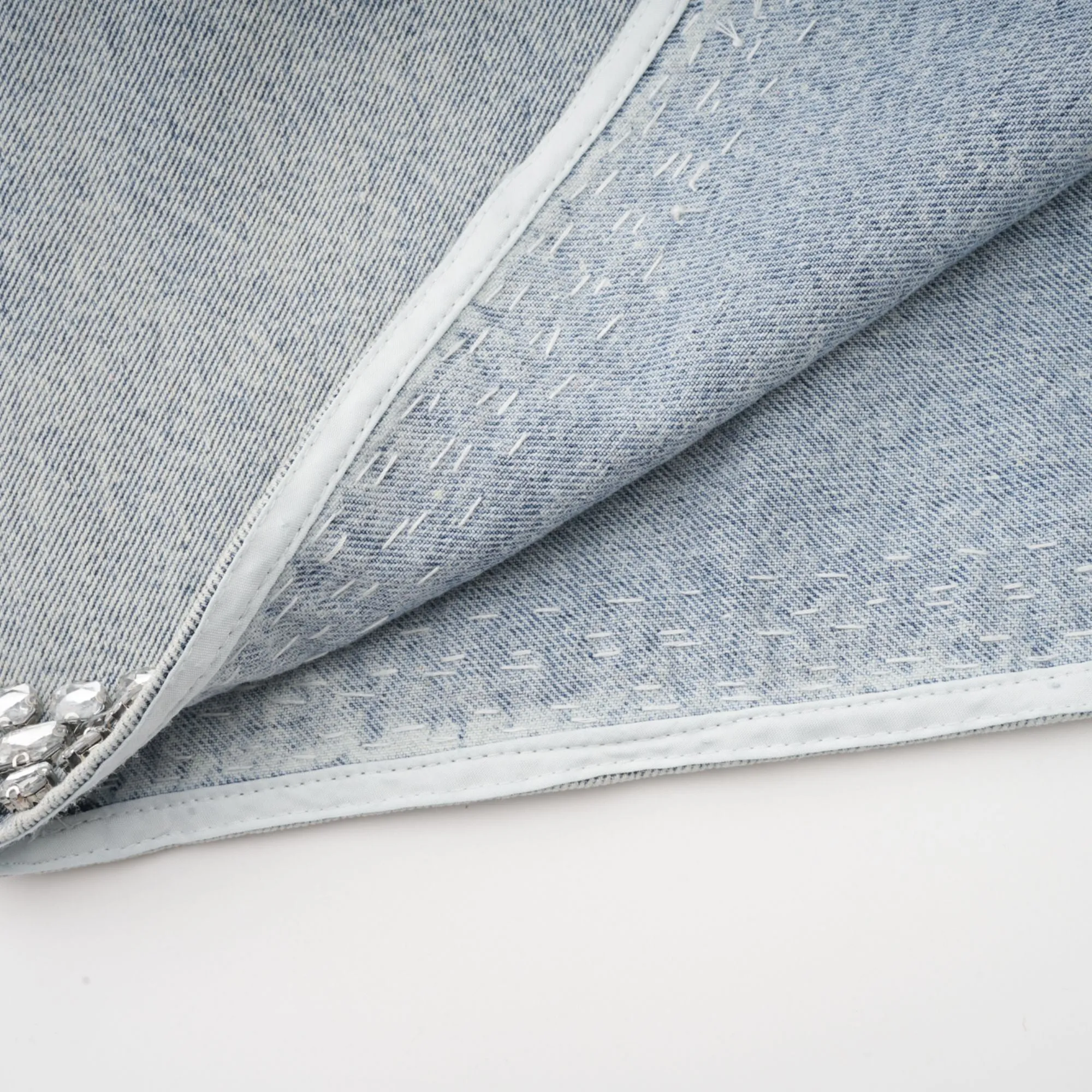 Daphné blue crystal sleeveless denim mini dress