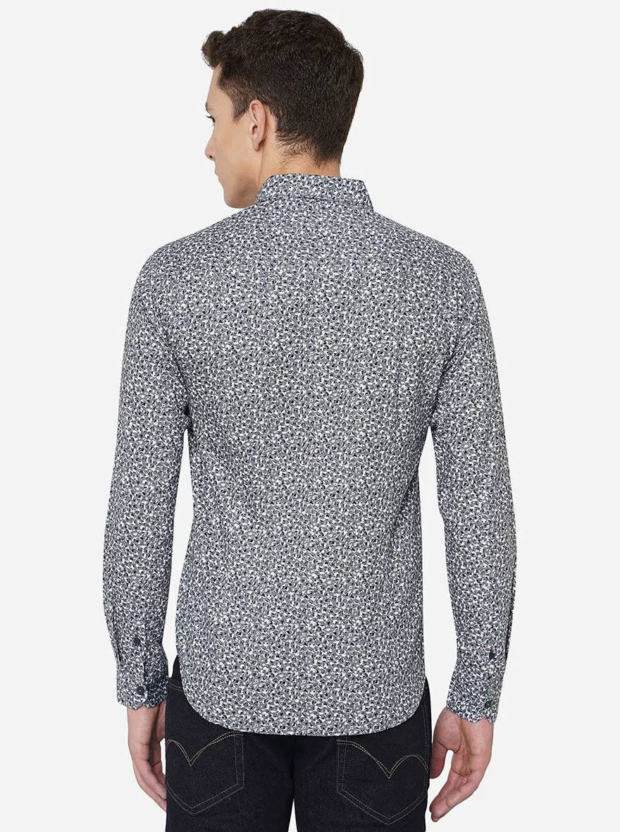 Dark Grey Printed Slim Fit Semi Casual Shirt | Greenfibre