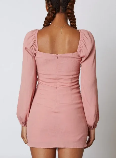 Double Ruch Tie Peasant Sleeve Mini Dress