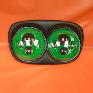DUAL 7" GREEN DAYMAKER LED ROAD GLIDE Black Light Bulb Headlight Motorcycle Harley   Bezel