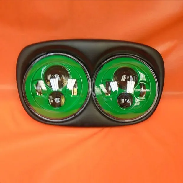 DUAL 7" GREEN DAYMAKER LED ROAD GLIDE Black Light Bulb Headlight Motorcycle Harley   Bezel