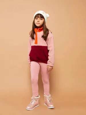 Elastic Waist Basic Fleece Lined Girls Long Leggings