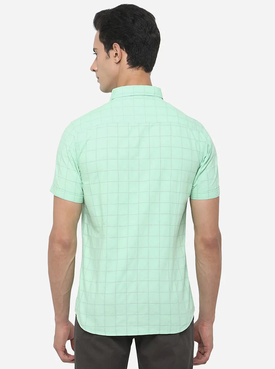 Emerald Green Checked Slim Fit Semi Casual Shirt | JadeBlue