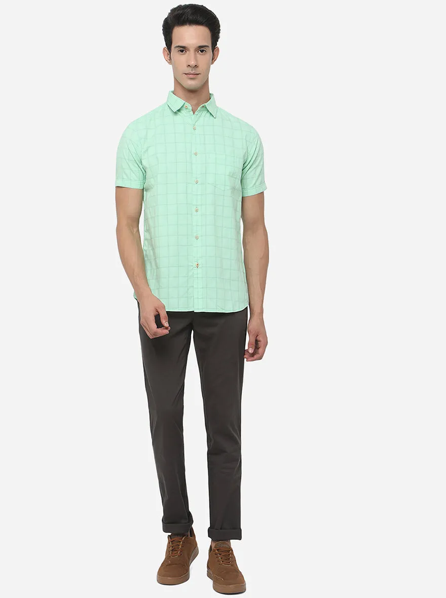 Emerald Green Checked Slim Fit Semi Casual Shirt | JadeBlue