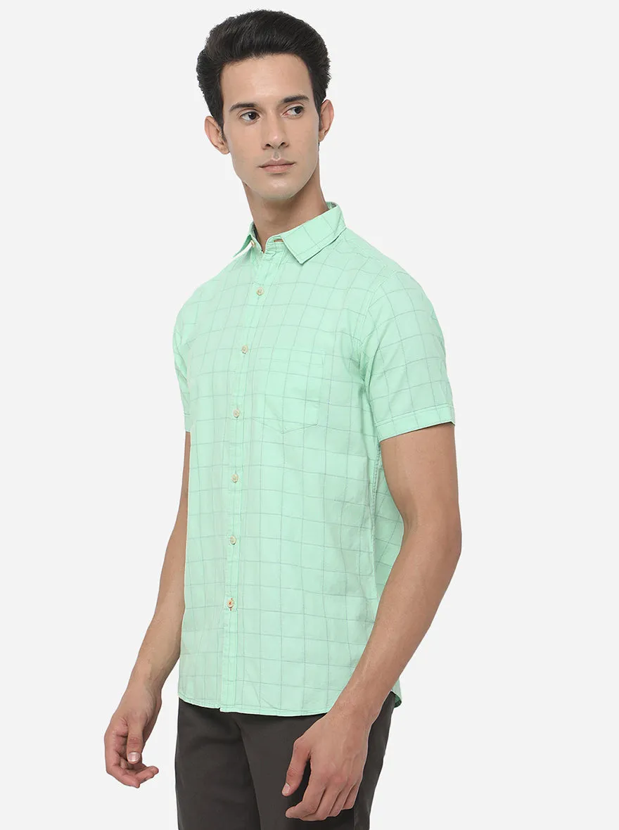 Emerald Green Checked Slim Fit Semi Casual Shirt | JadeBlue