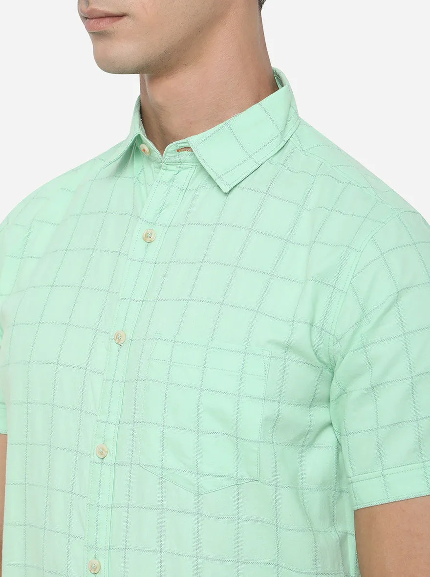 Emerald Green Checked Slim Fit Semi Casual Shirt | JadeBlue