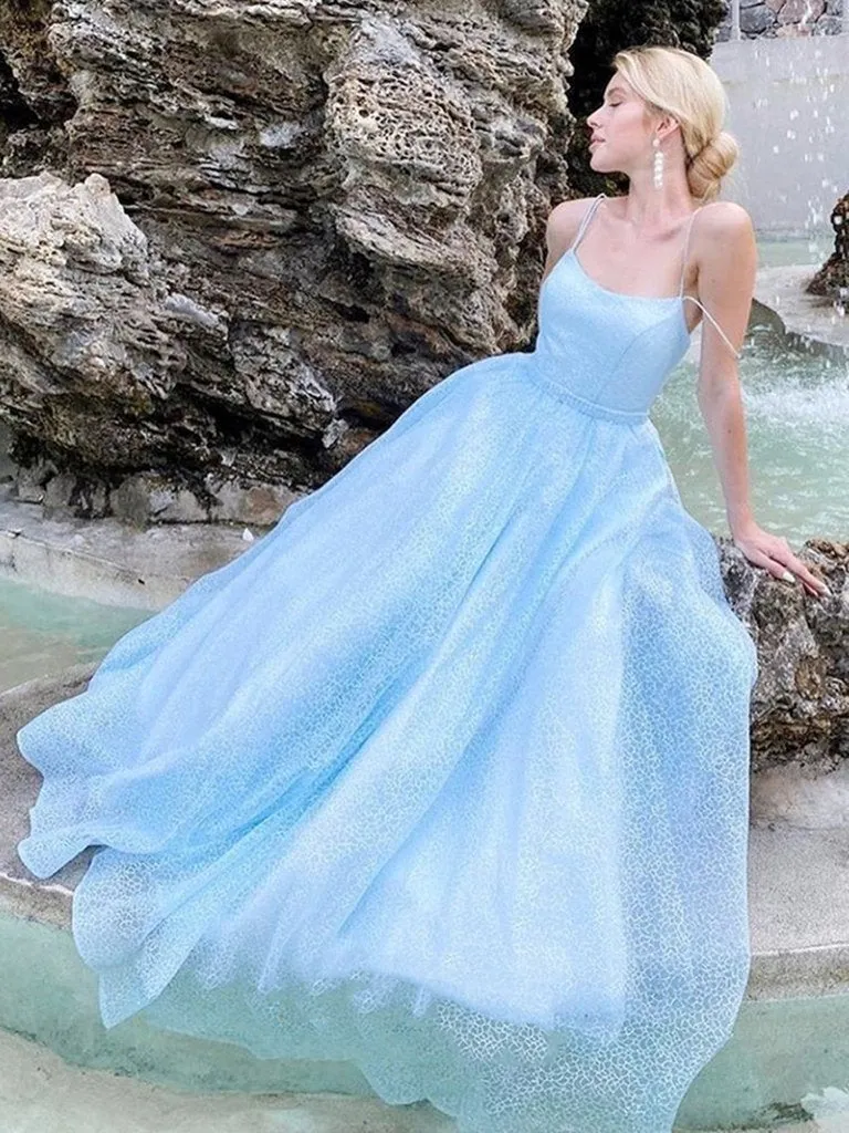 Fashion Ball Gown Sparkle Light Blue Prom Dress