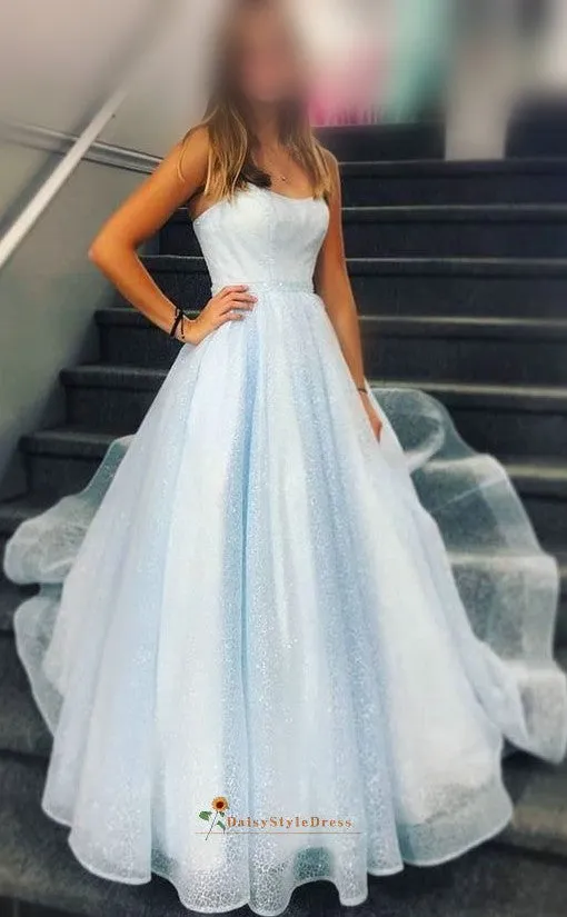 Fashion Ball Gown Sparkle Light Blue Prom Dress