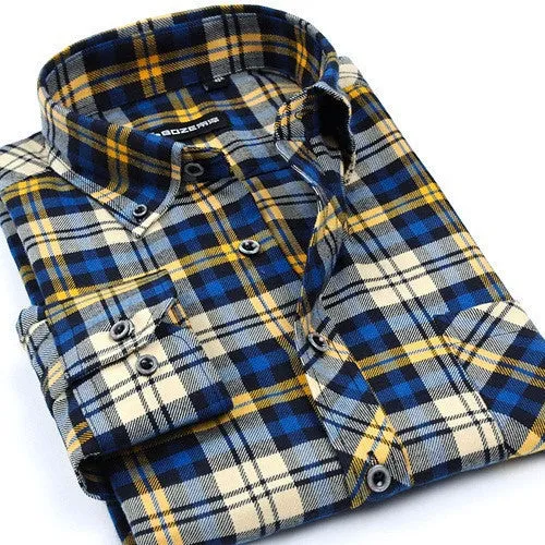 Fashion Casual Grid long-sleeved mens plaid shirts, Fashion Leisure styles lim fit flannel shirt