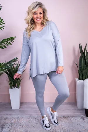 Fashionable Fall Light Gray Solid Top/Legging (2-Piece Set) - T10221LGR