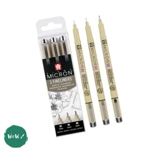 Fineliner Pigment Pen Set - SAKURA Pigma Micron - 3 Black assorted - 0.2, 0.4, 0.8