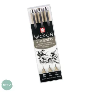 Fineliner Pigment Pen Set - SAKURA Pigma Micron - DESIGN SET - 3 Black assorted - 0.05, 0.1, 0.3