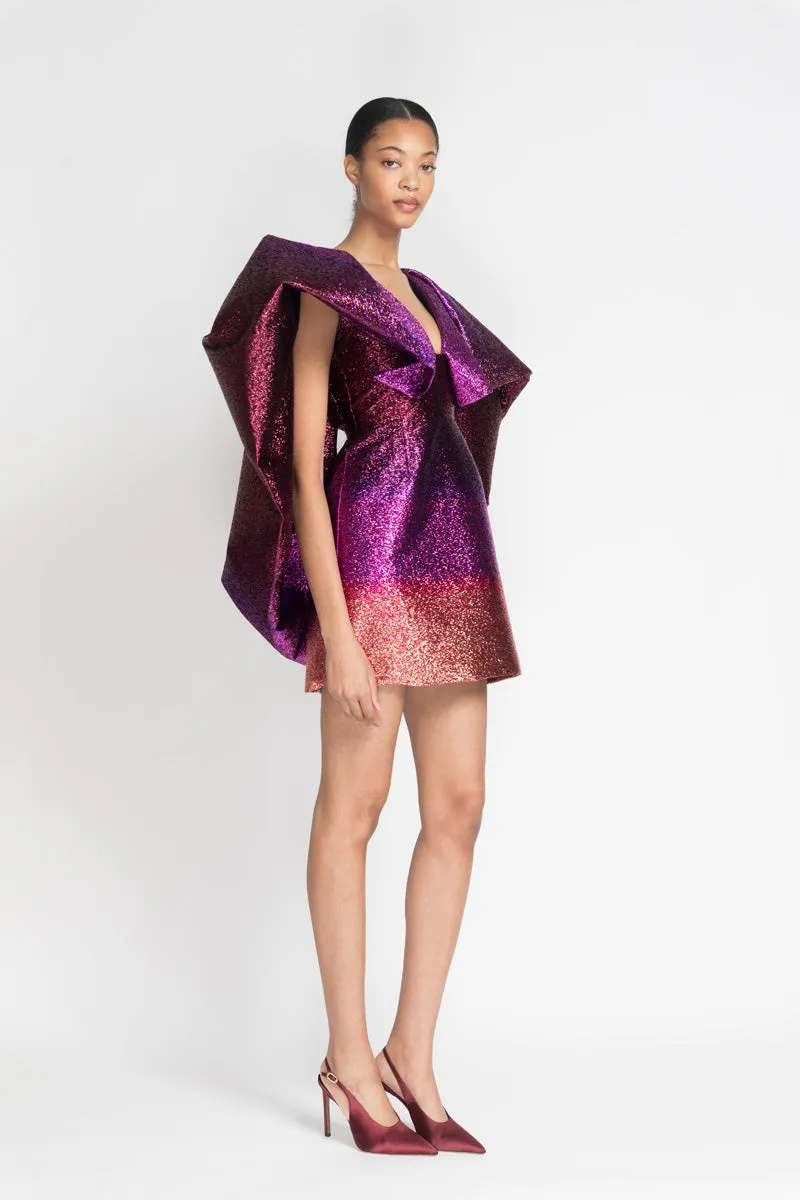 Fuchsia/Copper Ombré Lurex Cocktail Dress with Angel Wings