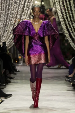 Fuchsia/Copper Ombré Lurex Cocktail Dress with Angel Wings