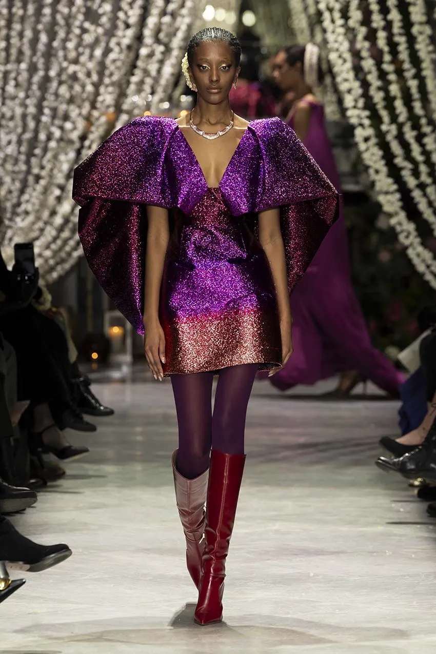 Fuchsia/Copper Ombré Lurex Cocktail Dress with Angel Wings