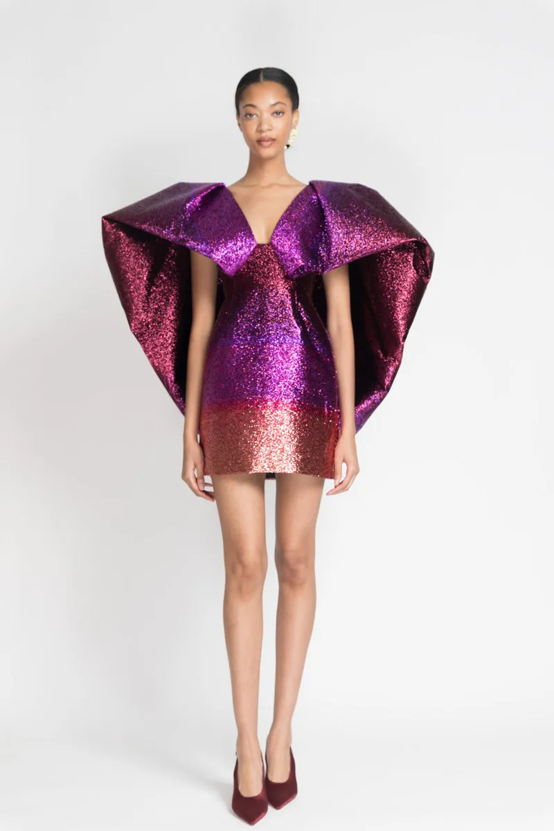 Fuchsia/Copper Ombré Lurex Cocktail Dress with Angel Wings