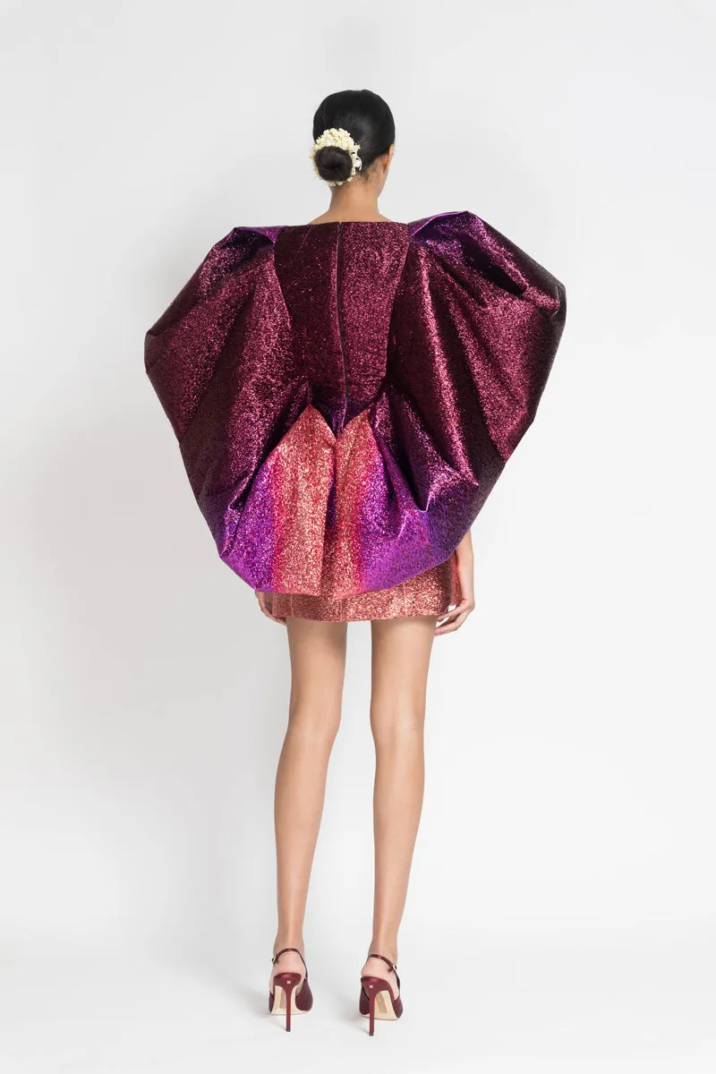 Fuchsia/Copper Ombré Lurex Cocktail Dress with Angel Wings