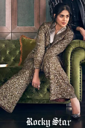 Genelia D'Souza in Gold sequin blazer and trouser
