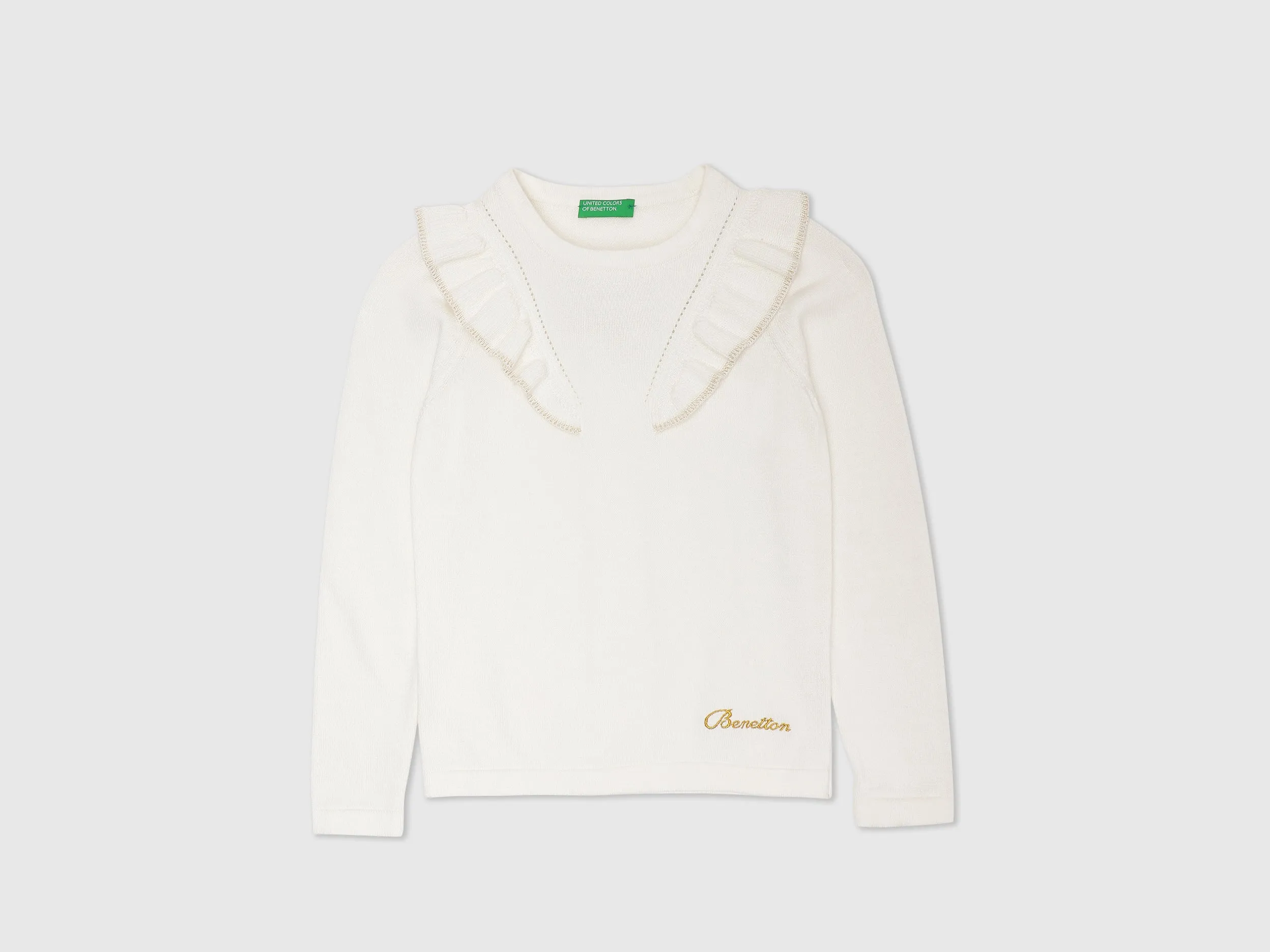 Girls White Long Sleeve Solid Top