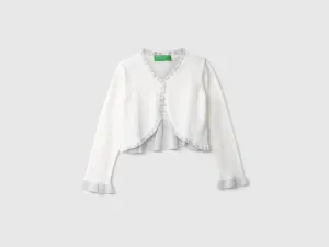 Girls White Round Neck Cardigan