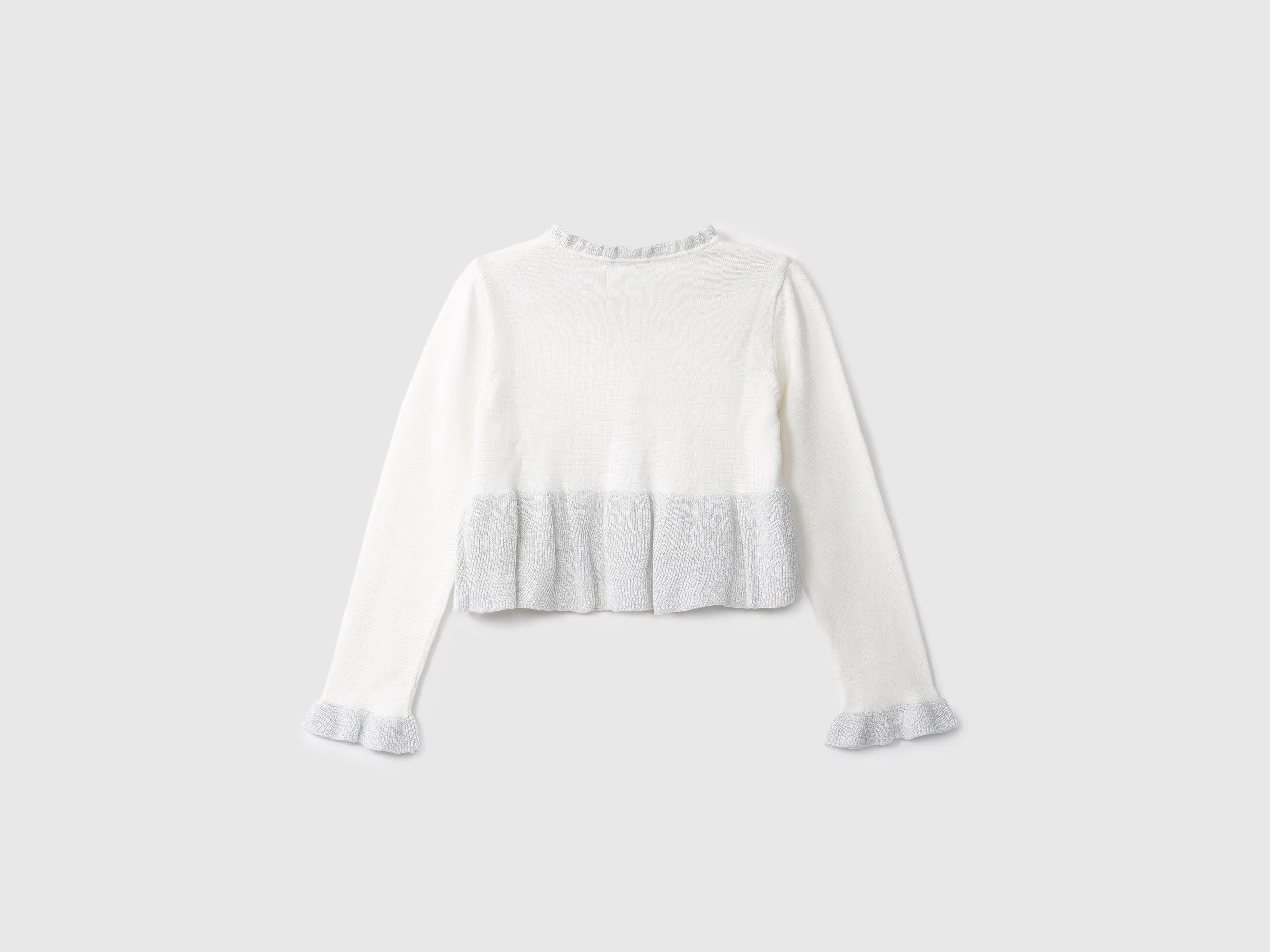 Girls White Round Neck Cardigan