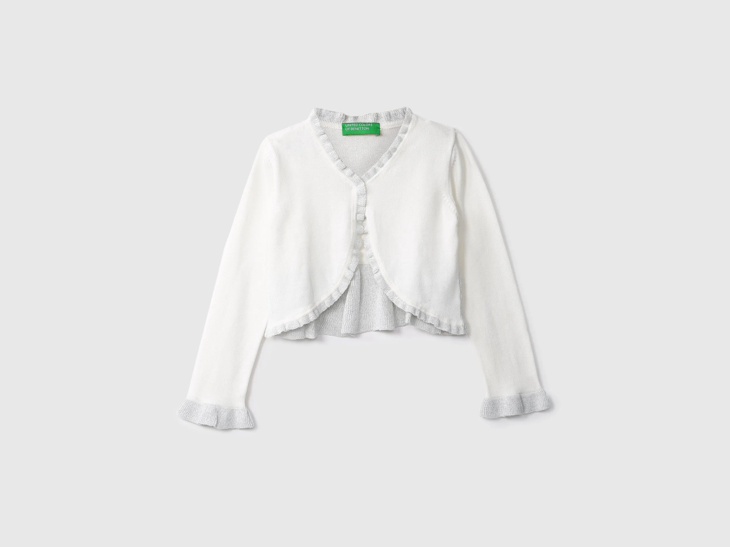 Girls White Round Neck Cardigan