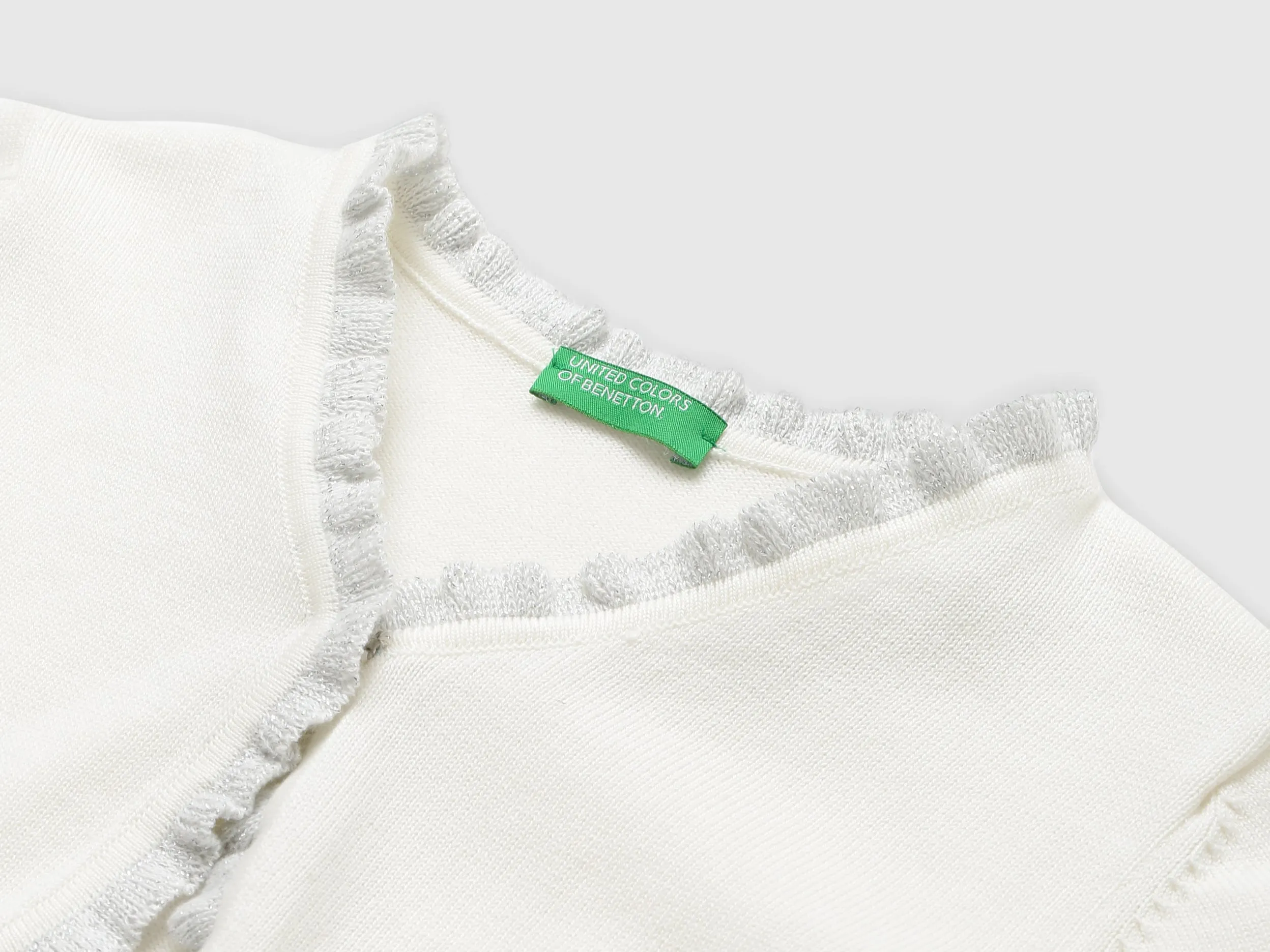 Girls White Round Neck Cardigan