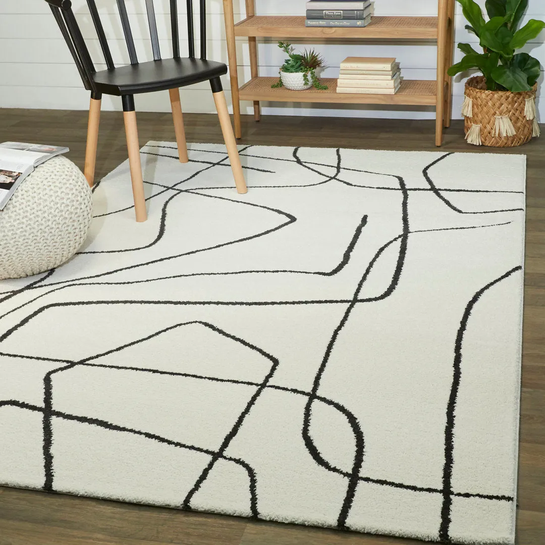 Goodrow Abstract Charcoal/White Area Rug Mercury Row® Rug Size: Rectangle 6'7" x 9'