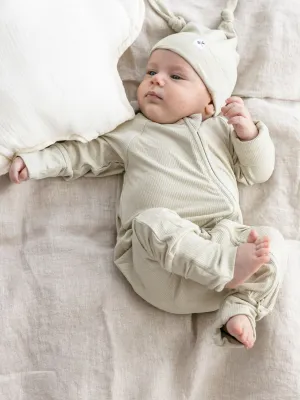 Green Olive ribbed Bamboo Zippy Romper