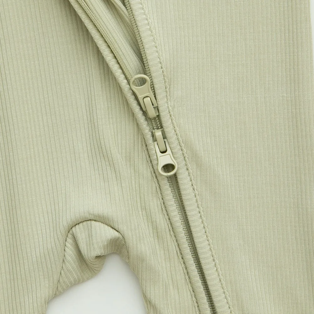 Green Olive ribbed Bamboo Zippy Romper