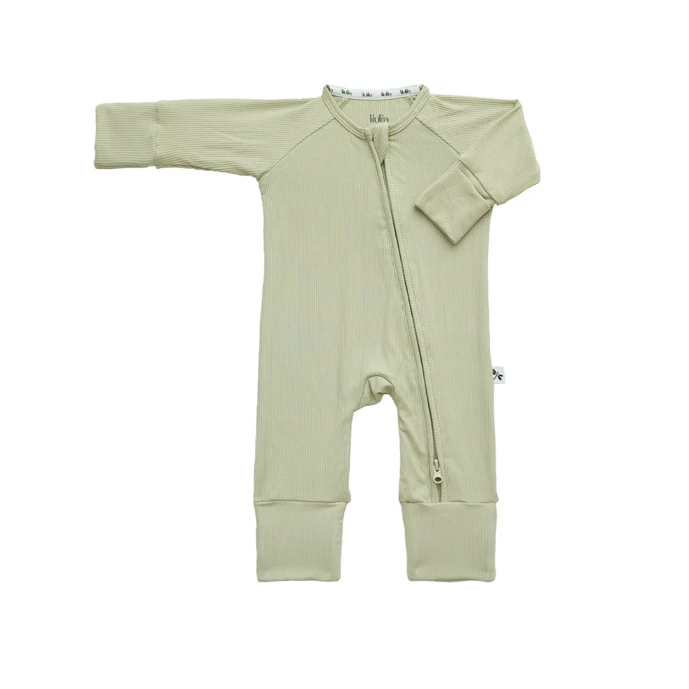 Green Olive ribbed Bamboo Zippy Romper